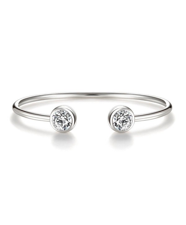 Rose Gold Silver Tone Cuff Bangle Bracelet Zirconia Crystal Stone Jewelry for Women - Silver - C41847ILQ56