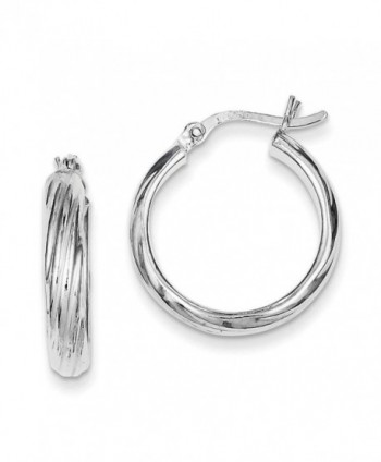 925 Sterling Silver Rhodium-plated Polished & Textured Twisted Hinged Hoop Earrings - C611FW5242H
