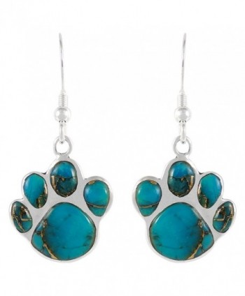 Dog Paw Earrings in Sterling Silver & Genuine Turquoise & Gemstones - Teal/Matrix Turquoise - CW1866Q9EEM