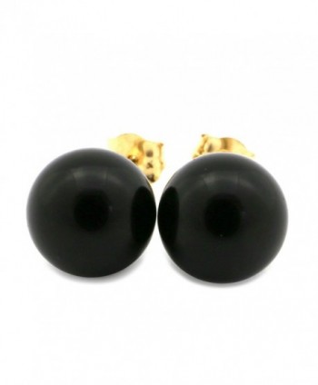 14k Yellow Gold 8mm Black Onyx Ball Stud Earrings - CU128CVKQIV