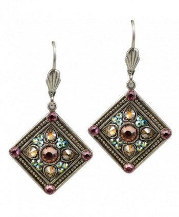 Anne Koplik Silver Plated Square Shaped Dangle Earrings with Textured Studs with Swarovski Crystal - CR11J01Y0P3