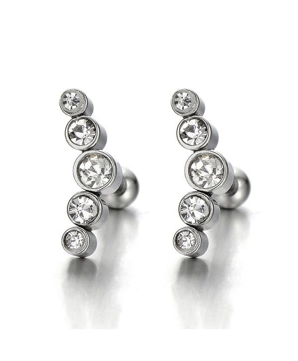 Stainless Steel Stud Earrings with Cubic Zirconia for Women and Girls- Screw Back- 2pcs - CU12HYGSRFJ