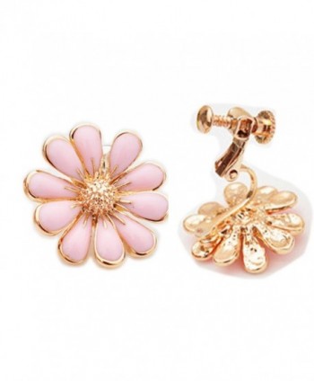 Latigerf Plated Non Pierced Earring Pierced - Pink- Clips for non Pierced - C3124DI22QL