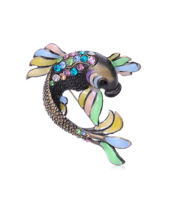 Alilang Colorful Czech Crystal Rhinestone Enamel Painted Koi Fish Fashion Brooch Pin - Multicoloured - CF113T2EUKT