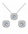 FANZE Women's Prong Cubic Zirconia Cushion Cut Halo Wedding Pendant Necklace Stud Earrings Jewelry Set - CZ182ON8ET5