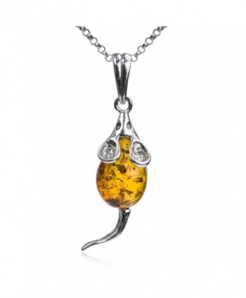 Amber Sterling Silver Mouse Pendant Necklace Chain 18" - CG12643ULMP