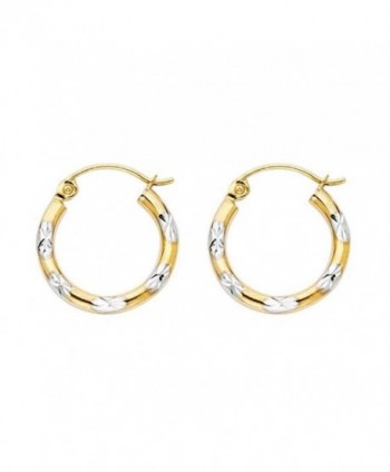 Women's 14k Two Tone Gold Diamond Cut Hoop Earrings (0.59" Diameter) - CI12IIVMT17