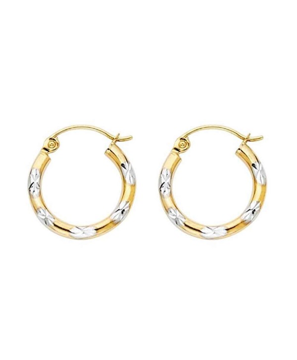 Women's 14k Two Tone Gold Diamond Cut Hoop Earrings (0.59" Diameter) - CI12IIVMT17
