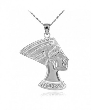 High Polish 925 Sterling Silver Egyptian Queen Nefertiti Charm Pendant Necklace - C8127Q0CHZT