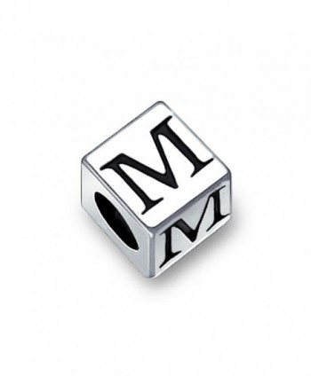Bling Jewelry 925 Sterling Silver Block Letter M Alphabet Bead Charm - CW11565ZFFB
