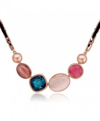 Kemstone Colorful Opal Blue Cubic Zirconia Collar Necklace Rose Gold Plated Women Jewelry- 17.67" - C712JE1T55X
