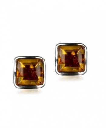Sterling Silver Amber Square Small Stud Earrings 7x7mm - CG118O861M3