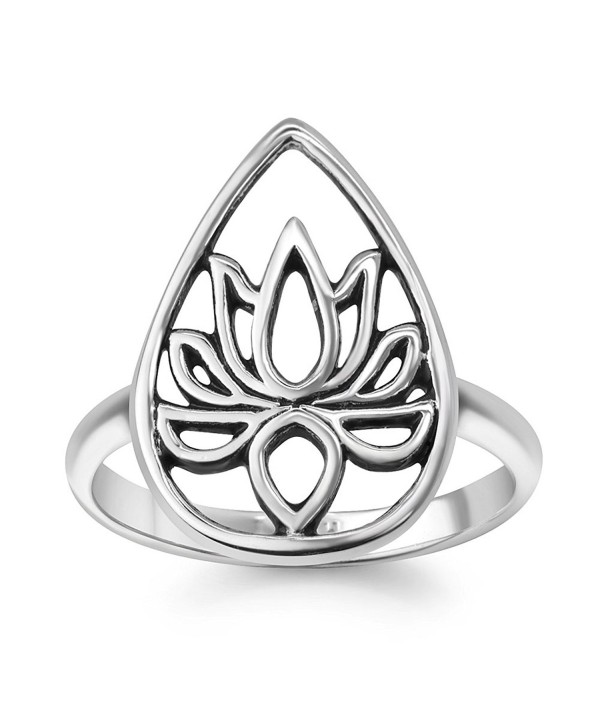 925 Oxidized Sterling Silver Filigree Blossom Lotus Flower Band Ring Jewelry for Women - C4184TGY5NS