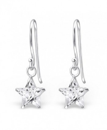 925 Sterling Silver 8mm Crystal CZ Star Fishhook Earrings 23318 - C612DG4HX9J