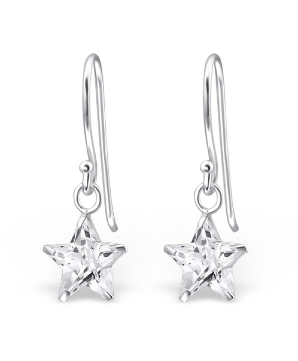 925 Sterling Silver 8mm Crystal CZ Star Fishhook Earrings 23318 - C612DG4HX9J