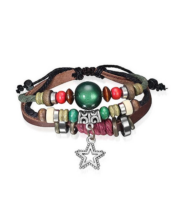 Bling Jewelry Leather Wrap Bracelet Simulated Cats Eye Silver Plated Star - C811DQCRSND