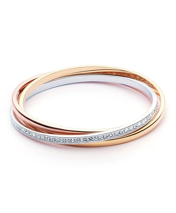 MYJS Trinity 3 Gold Plated Interlocking Bangle Bracelet with Clear Swarovski Crystals - C31230NFYBZ