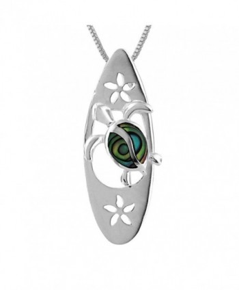 Sterling Silver Surfboard and Abalone Shell Turtle Pendant Necklace- 16+2" Extender - CF114JH9GFH