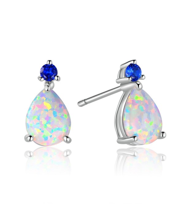 GEMSME 7x9mm Teardrop Created Opal Stud Earrings With Sapphire Jewelry Gift - C0188KS83G0