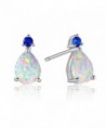 GEMSME 7x9mm Teardrop Created Opal Stud Earrings With Sapphire Jewelry Gift - C0188KS83G0