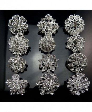 12px Small Size Silver Wedding Bridal Crystal Brooches Rhinestone Brooch Flower Corsage Bouquet Decor - CJ125AECOVJ