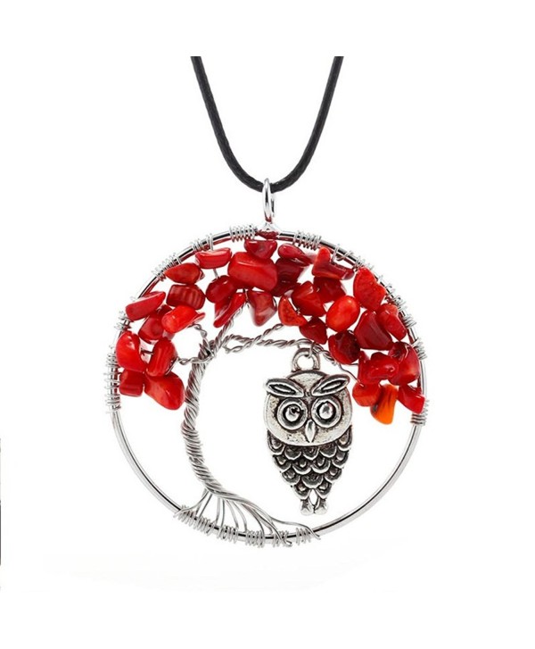 Natural Red Coral Handmade Pendant Necklace - The mangrove Owl - CN12K9V585D