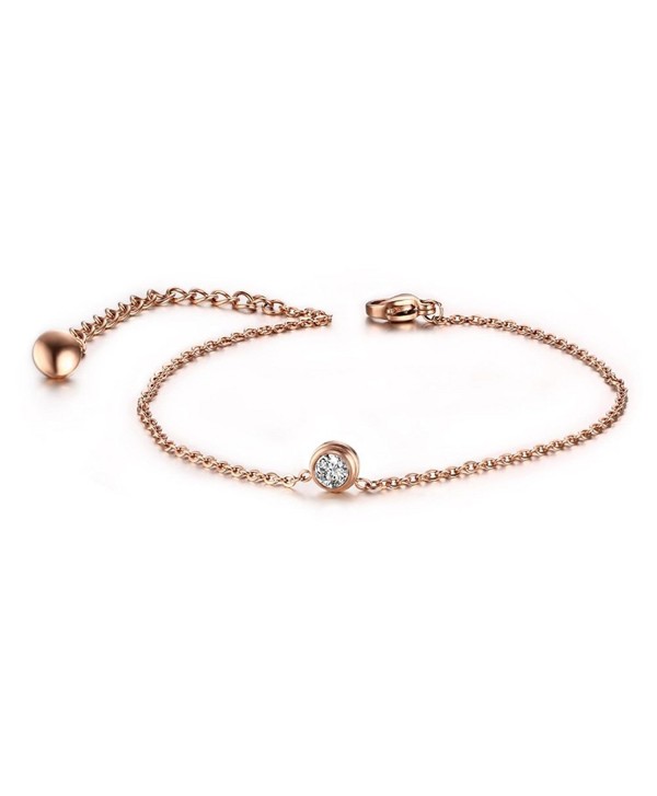 Stainless Steel CZ Crystal Anklets Bracelet Foot Chain Jewelry-Rose Gold Plated Nickel Free 8" - CI1283RD8Q1