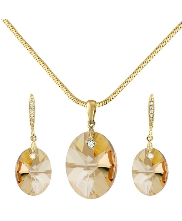 Champagne Tone Oval Drop Crystal Jewellery Set - Swarovski Elements crystals- Necklace Earrings - C8128EFT42J