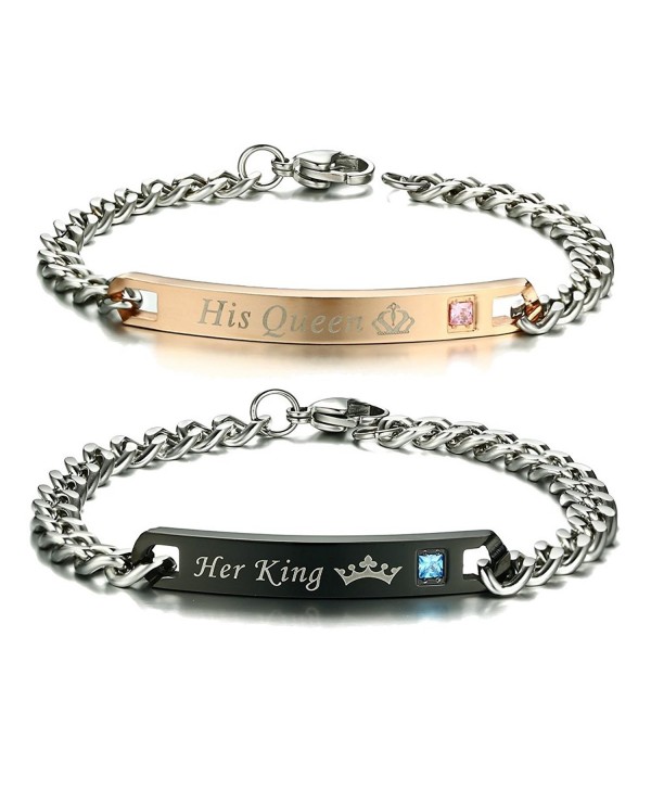 FANSING Jewelry Valentine&lsquos Day Gift for Lover Stainless Steel Couple Bracelets Matching Set - King & Queen - CQ186LYNTUO