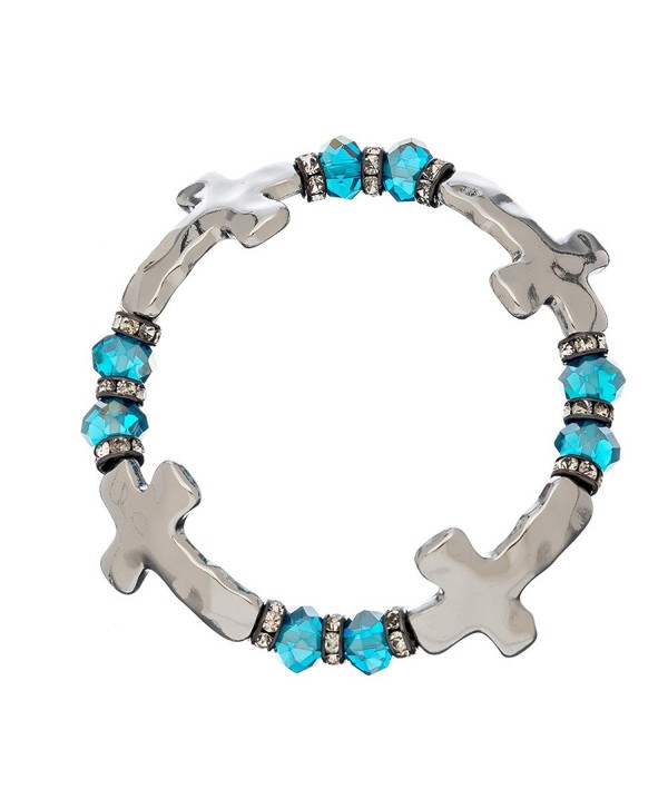 Blue Crystal Stone Cross Station Style Stretch Bracelet - CX188LHAY2W