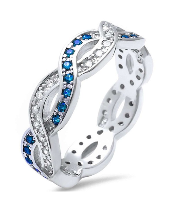 Sterling Silver Blue Simulated Sapphire & Cubic Zirconia Infinity Band Ring Sizes 4-11 - CH12O4MJ8DZ