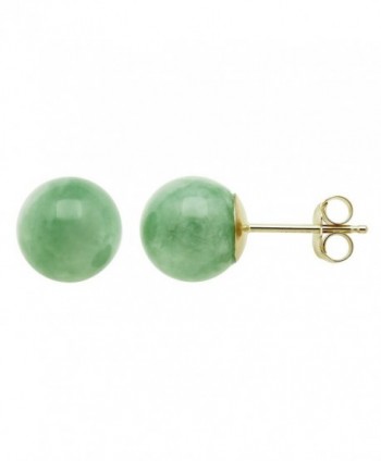 14k Gold Natural Green Jade Unisex Round Beaded Stud Earrings - CY12NU0WLXJ