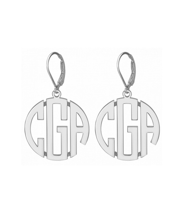 925 Sterling Silver Personalized Block Monogram Leverback Earrings 25mm Custom Made with 3 Initials - Silver - CM12O3LHW8K