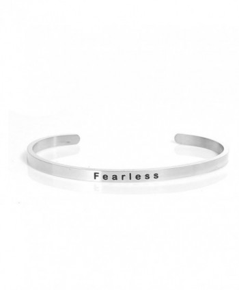 Stainless Steel " Fearless " Positive Quotes Energy Open Cuff Bangle Bracelet - CD17YDE60NZ
