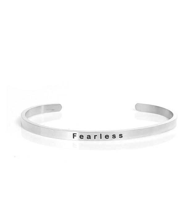 Stainless Steel " Fearless " Positive Quotes Energy Open Cuff Bangle Bracelet - CD17YDE60NZ