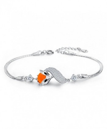 EleQueen 925 Sterling Silver Cubic Zirconia Lovely Fox Leaf Bracelet Chain - Orange - CD18288XRQE