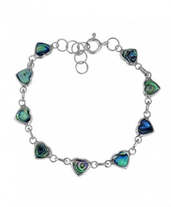 Love All Around Heart Abalone Shell Inlay .925 Sterling Silver Link Bracelet - CK11Q9STX89
