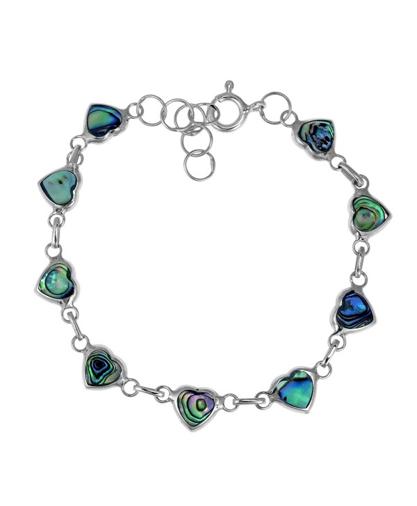 Love All Around Heart Abalone Shell Inlay .925 Sterling Silver Link Bracelet - CK11Q9STX89