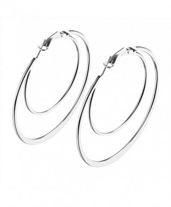 Moniya Women Fashion Earrings Hypoallergenic White Gold or 18k Gold Plated Double Circles Hoop Earrings - CY12O1XKUTB