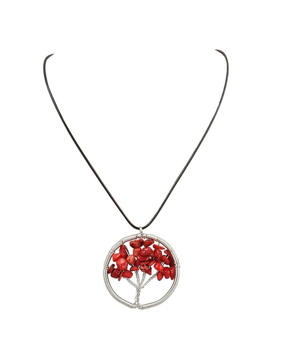 Pearlplus Natural Amethyst Rose Crystal Tree of Life Pendant Necklace Chakra for Women - Red - CM12EYURNNF