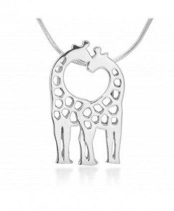 925 Sterling Silver Open Two Giraffe Couple In Love Heart Pendant Necklace for Women- 18" Chain - C912BOY8KI1