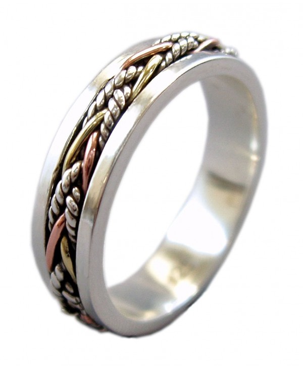 Energy Stone "TWINE" 5.5 mm Narrow Band Tri-Color Twine Meditation Spinning Ring (Style US40) - CY17YXL5E94