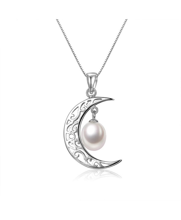 Pearl Necklace 925 Sterling Silver Crescent Moon with 7-8mm Freshwater Cultured Pearl - VIKI LYNN - CG121GHSM7P