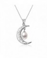 Pearl Necklace 925 Sterling Silver Crescent Moon with 7-8mm Freshwater Cultured Pearl - VIKI LYNN - CG121GHSM7P