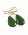 14k Gold Filled Nephrite Jade Dark Green Earrings Teardrop Smooth Dangle Drops - CJ11D1H69TH