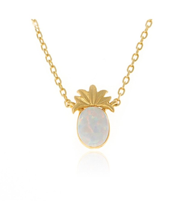 LAONATO Created Opal Pineapple Pendant Necklace Plated Brass- 16.5" - White - CE18648R0M3