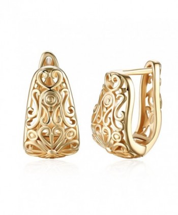 14K Gold Plated Filigree Wide Hoop Earrings For Womens Girls Oval Hollowed-out Hoops - C8188E28QAZ