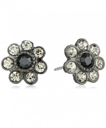 1928 Jewelry Black Crystal Flower Button Earrings - CX111QLOFUZ