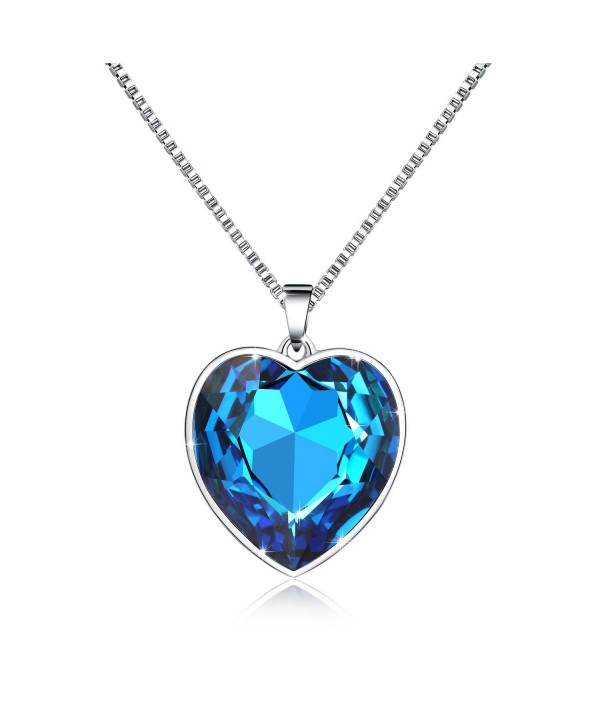 OSIANA Women's Necklace With Swarovski Crystal Heart Shaped Pendant Necklace Fanshion Jewelry - Blue - CT12NGCLH08