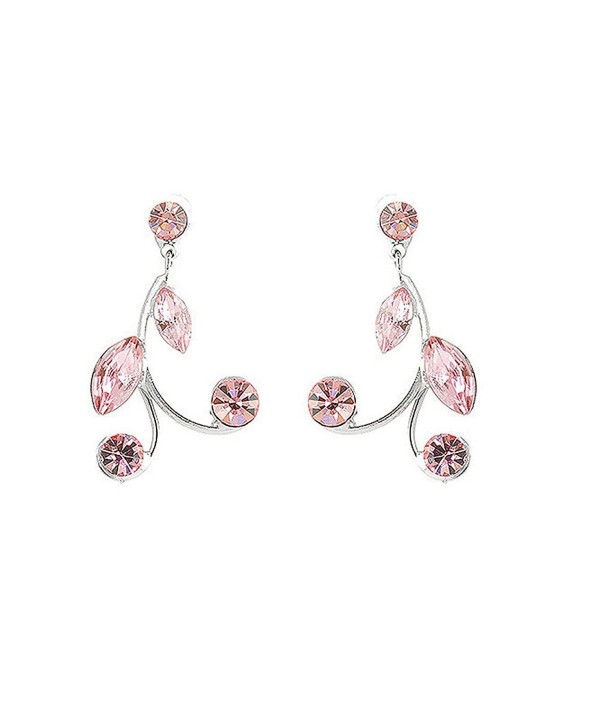 Glamorousky Pink Leaves Earrings with Pink Austrian Element Crystals (775) - CD118SODRBL